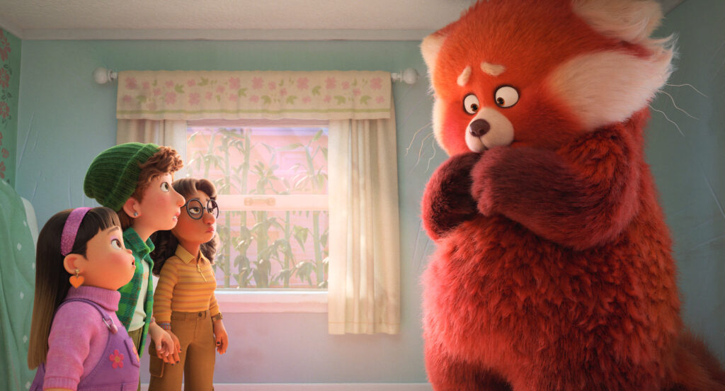 WE’VE GOT YOUR (FLUFFY) BACK – In Disney and Pixar’s all-new original feature film “Turning Red,” everything is going great for 13-year-old Mei—until she begins to “poof” into a giant panda when she gets too excited. Fortunately, her tightknit group of friends have her fantastically fluffy red panda back. Featuring the voices of Rosalie Chiang, Ava Morse, Maitreyi Ramakrishnan and Hyein Park as Mei, Miriam, Priya and Abby, “Turning Red” will debut exclusively on Disney+ (where Disney+ is available) on March 11, 2022. © 2022 Disney/Pixar. All Rights Reserved.
