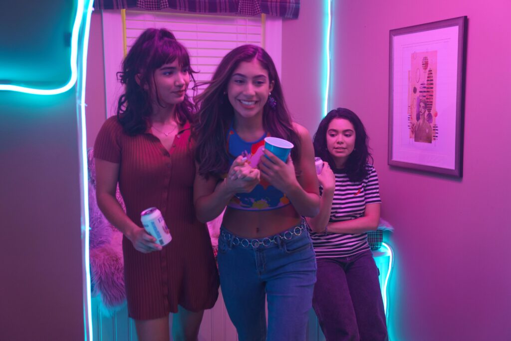 Crush -- When an aspiring young artist is forced to join her high school track team, she uses it as an opportunity to pursue the girl she’s been harboring a long-time crush on. But she soon finds herself falling for an unexpected teammate and discovers what real love feels like. Paige (Rowan Blanchard), Gabriela (Isabella Ferreira) and AJ (Auli'i Cravalho), shown. (Photo by: Brett Roedel/Hulu)