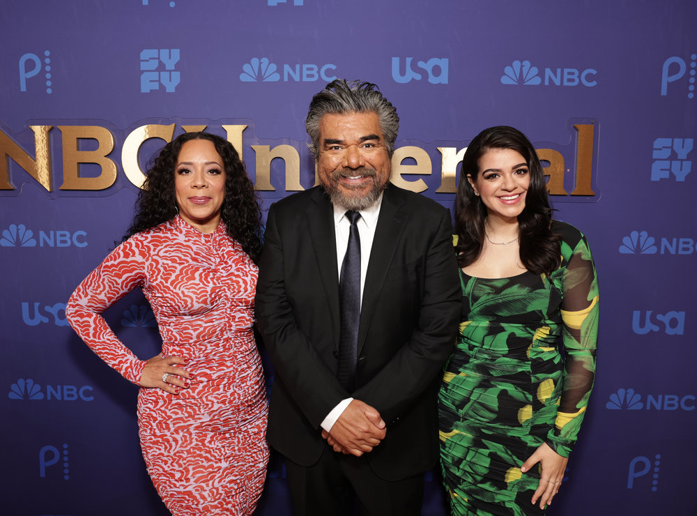 NBCUNIVERSAL EVENTS -- NBCUniversal Press Tour, January 15, 2023 -- Pictured: (l-r) NBC’s “Lopez vs. Lopez”, Selenis Leyva, George Lopez, Mayan Lopez -- (Photo by: Todd Williamson/NBCUniversal)