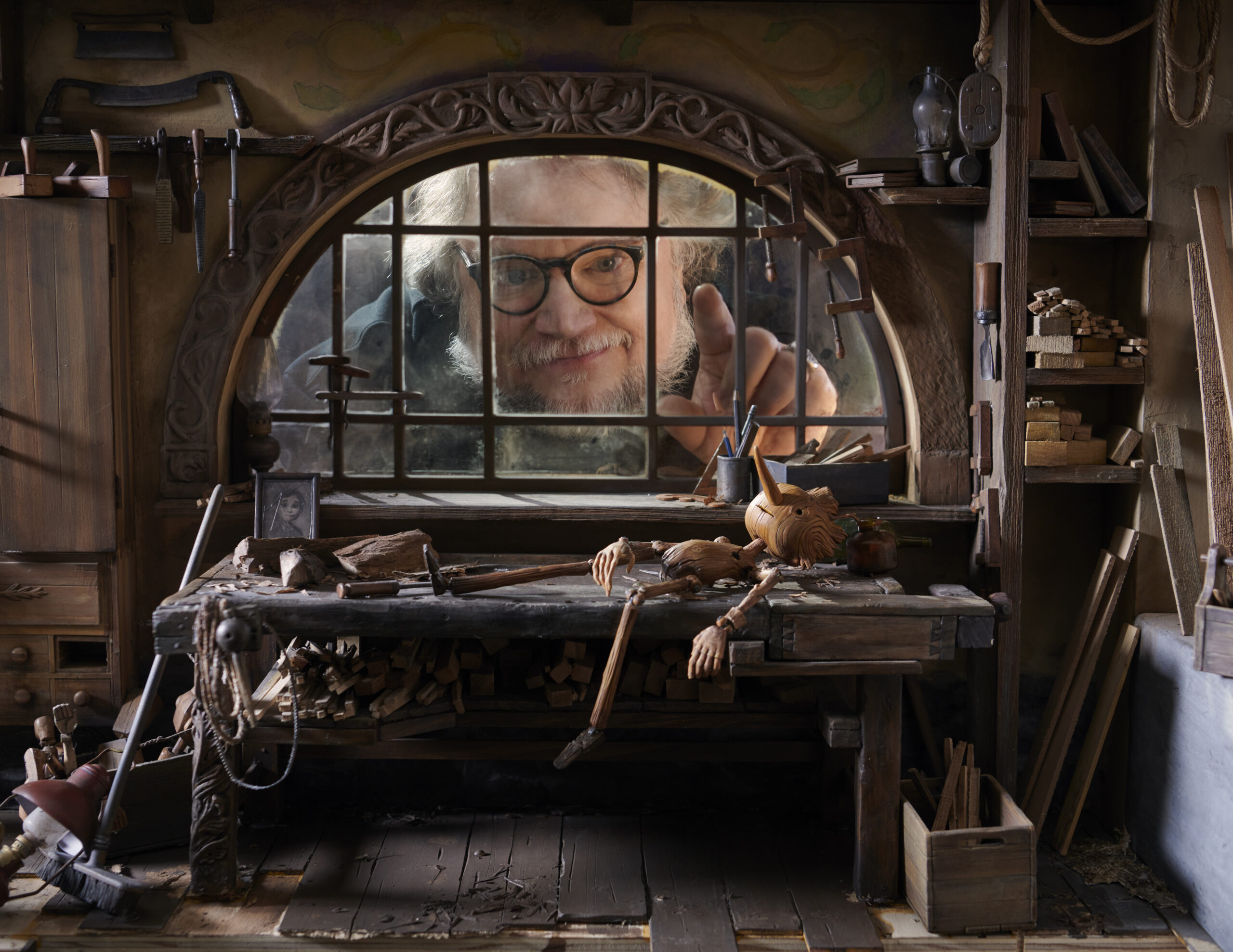 Guillermo del Toro on the set of "Pinocchio"