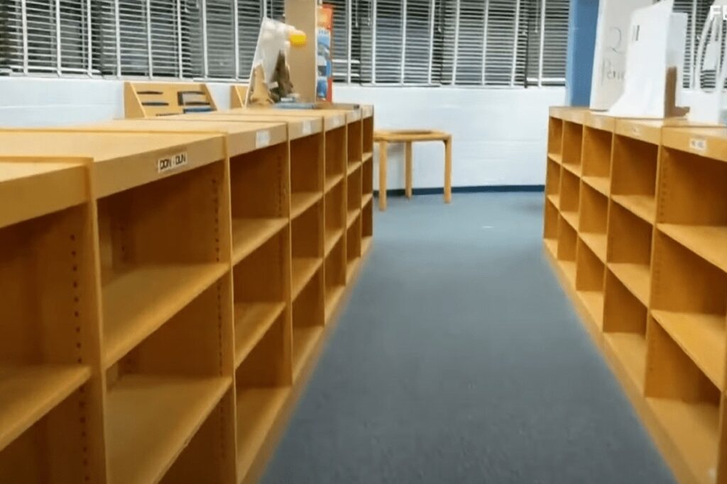 Empty book shelves in Florida