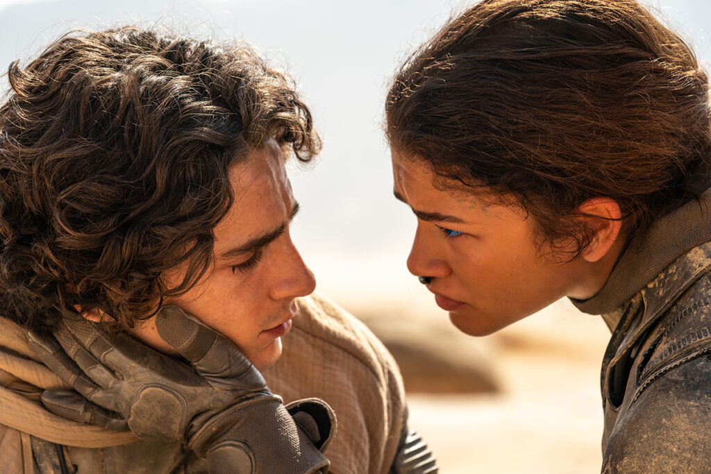 DUNE: PART TWO

 Copyright: © 2023 Warner Bros. Entertainment Inc. All Rights Reserved.

 Photo Credit: Niko Tavernise

 Caption: (L-r) TIMOTHÉE CHALAMET as Paul Atreides and ZENDAYA as Chani in Warner Bros. Pictures and Legendary Pictures’ action adventure “DUNE: PART TWO,” a Warner Bros. Pictures release.