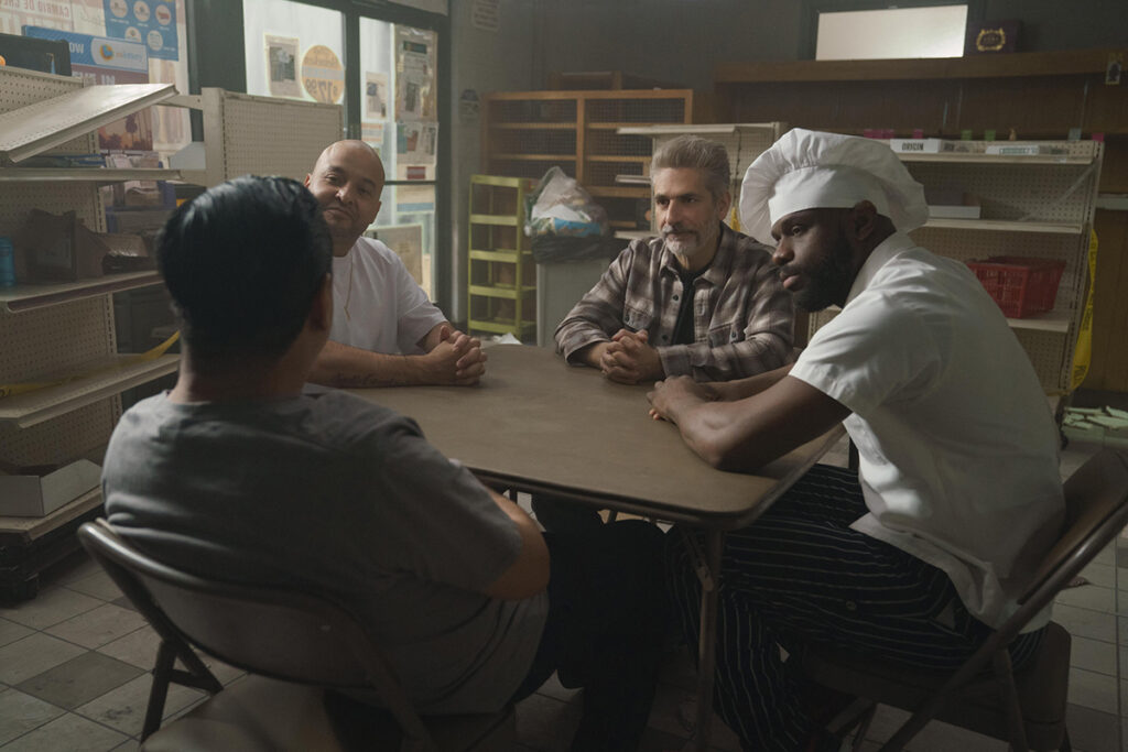This Fool -- “Cut the Shit” - Episode 205 -- Julio Jobs. Julio (Chris Estrada), Luis (Frankie Quinones), Minister Payne (Michael Imperioli), and Chef Percy (Jamar Malachi Neighbors), shown. (Photo by: Gilles Mingasson/Hulu)
